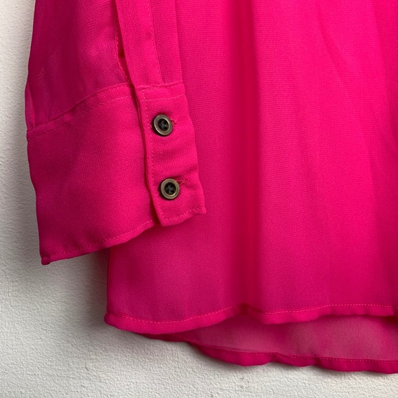 MUDD — Hot Pink V-Neck Collar Button Up Blouse S - Picture 4 of 8